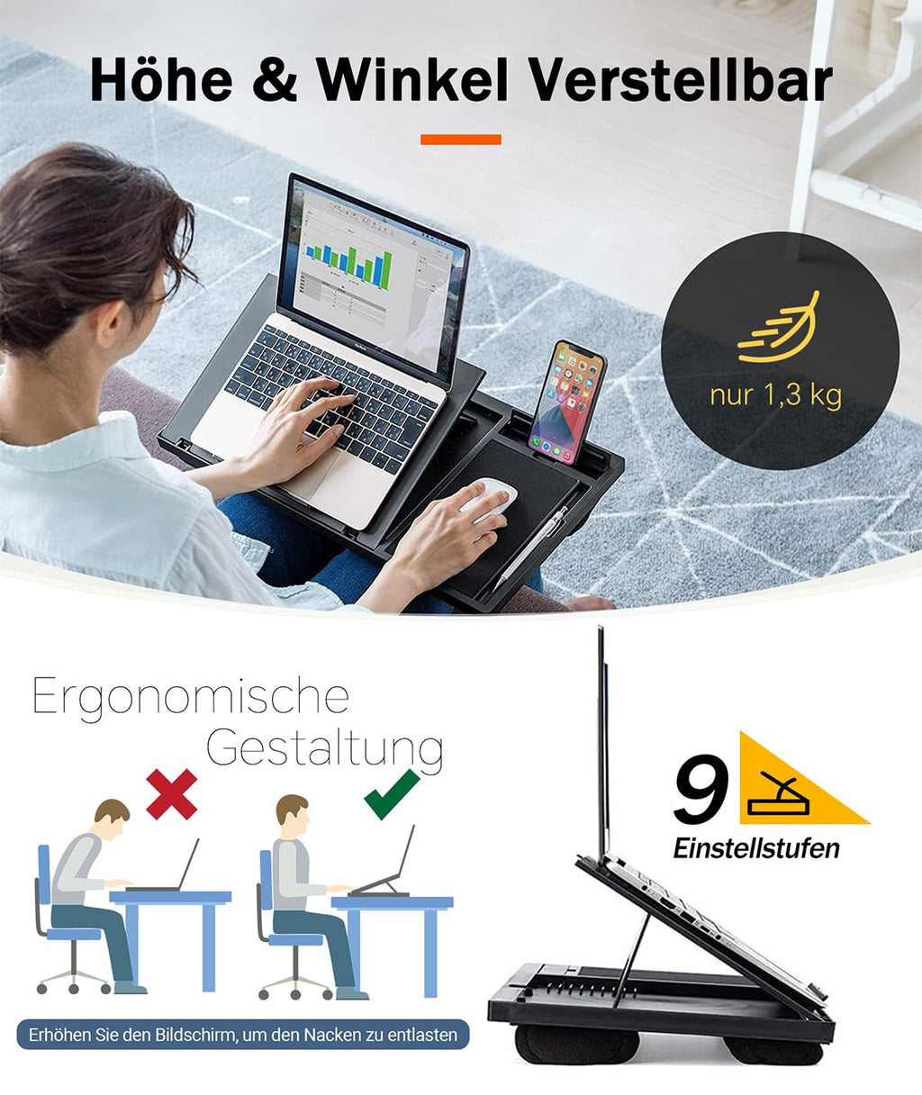 Ecognomic Laptopkissen Knietablett, Laptop Unterlage Schoß für Bett & Sofa, Value Packed mit einem Tables Stylus Pen. Für Notebooks von 13 bis 16,5 Zoll