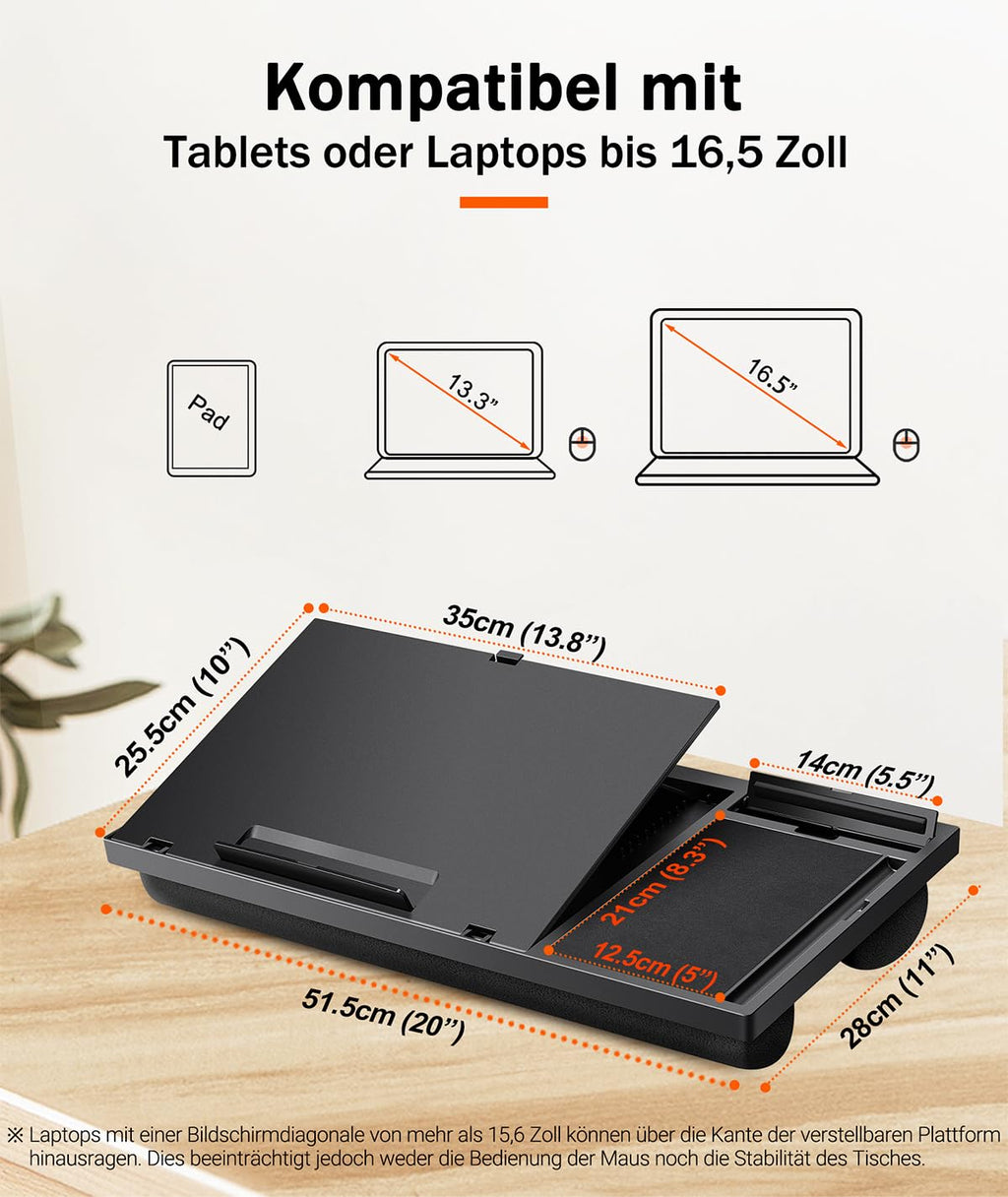 Ecognomic Laptopkissen Knietablett, Laptop Unterlage Schoß für Bett & Sofa, Value Packed mit einem Tables Stylus Pen. Für Notebooks von 13 bis 16,5 Zoll
