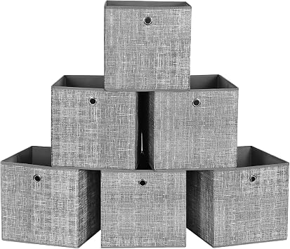 SONGMICS Aufbewahrungsbox, 6er Set, Ordnungsboxen aus Vliesstoff mit Griff, Boxen Aufbewahrung, 30 x 30 x 30 cm, Organizer Box, für Würfelregal, Faltbox, Kleideraufbewahrung, grau meliert RFB02LG-3