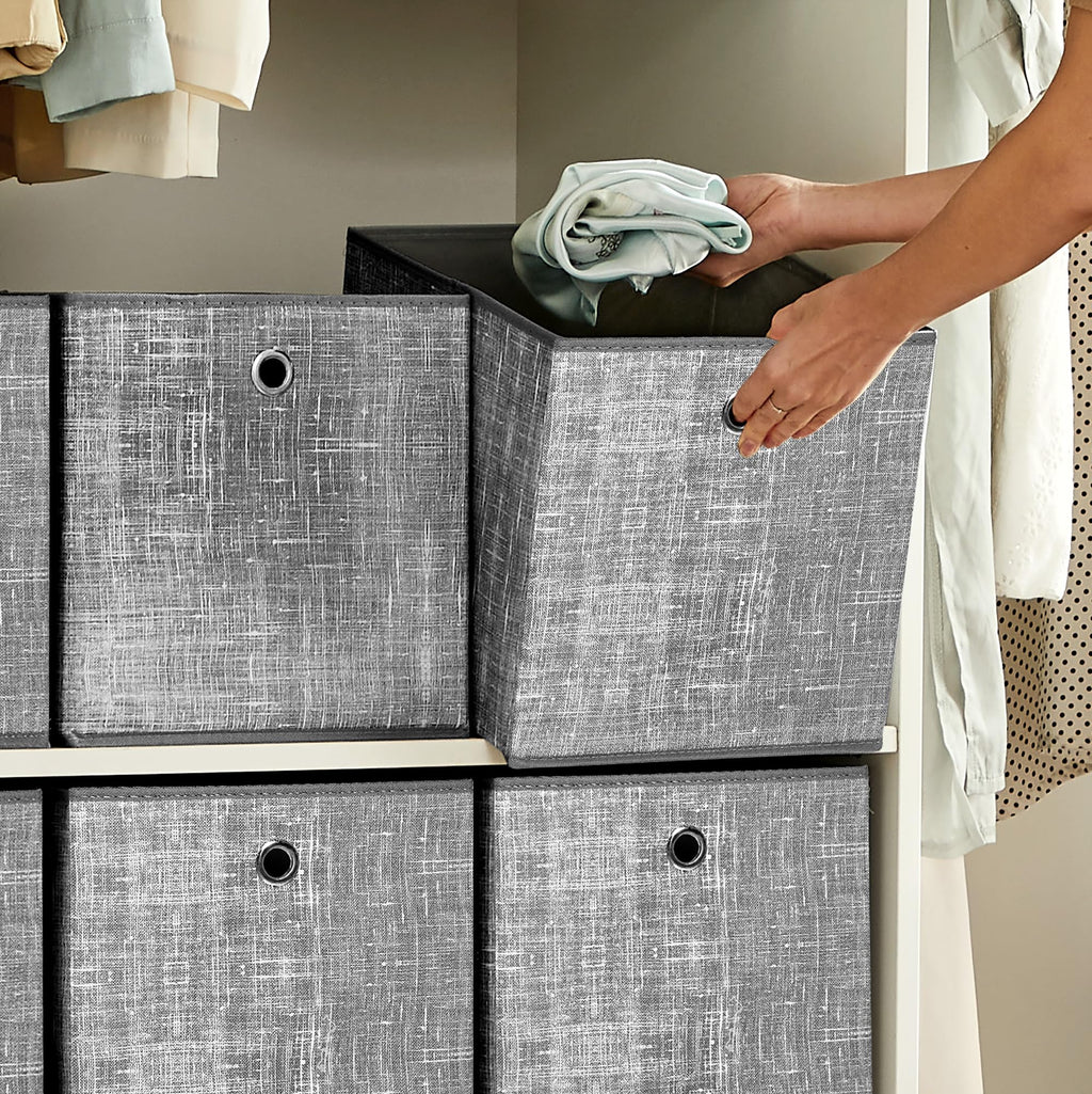 SONGMICS Aufbewahrungsbox, 6er Set, Ordnungsboxen aus Vliesstoff mit Griff, Boxen Aufbewahrung, 30 x 30 x 30 cm, Organizer Box, für Würfelregal, Faltbox, Kleideraufbewahrung, grau meliert RFB02LG-3