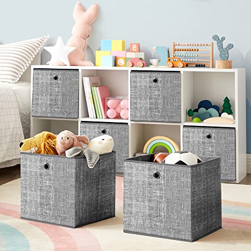 SONGMICS Aufbewahrungsbox, 6er Set, Ordnungsboxen aus Vliesstoff mit Griff, Boxen Aufbewahrung, 30 x 30 x 30 cm, Organizer Box, für Würfelregal, Faltbox, Kleideraufbewahrung, grau meliert RFB02LG-3