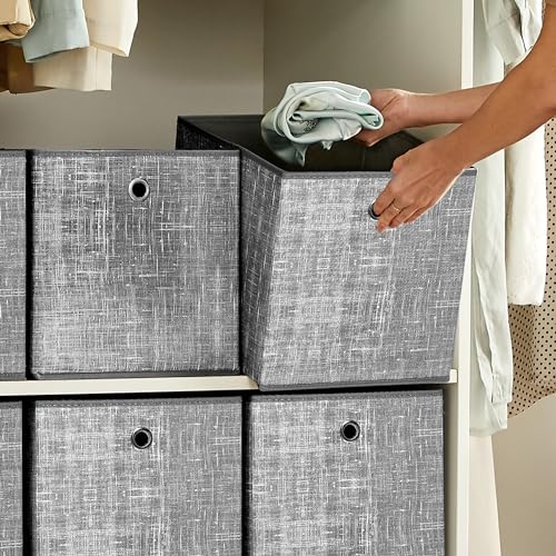 SONGMICS Aufbewahrungsbox, 6er Set, Ordnungsboxen aus Vliesstoff mit Griff, Boxen Aufbewahrung, 30 x 30 x 30 cm, Organizer Box, für Würfelregal, Faltbox, Kleideraufbewahrung, grau meliert RFB02LG-3