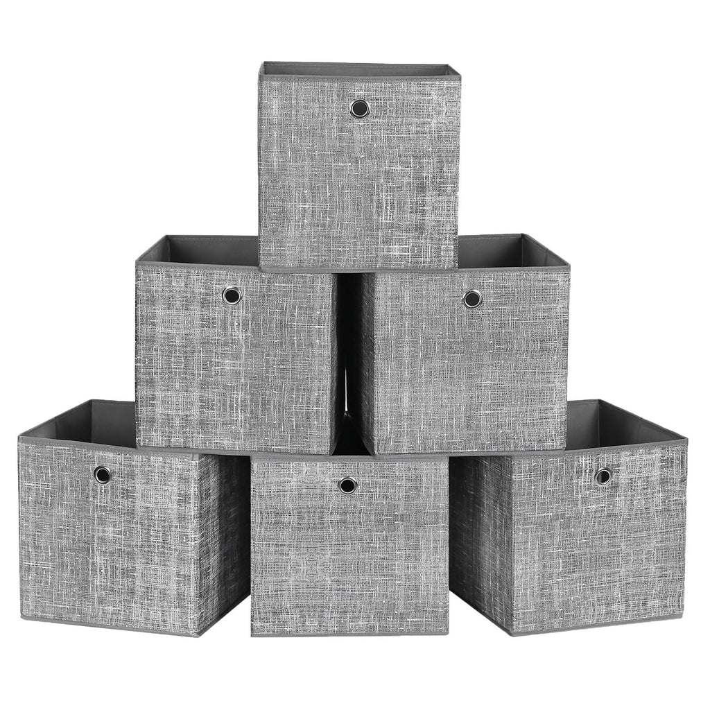 SONGMICS Aufbewahrungsbox, 6er Set, Ordnungsboxen aus Vliesstoff mit Griff, Boxen Aufbewahrung, 30 x 30 x 30 cm, Organizer Box, für Würfelregal, Faltbox, Kleideraufbewahrung, grau meliert RFB02LG-3