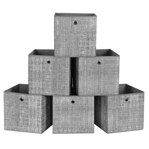 SONGMICS Aufbewahrungsbox, 6er Set, Ordnungsboxen aus Vliesstoff mit Griff, Boxen Aufbewahrung, 30 x 30 x 30 cm, Organizer Box, für Würfelregal, Faltbox, Kleideraufbewahrung, grau meliert RFB02LG-3