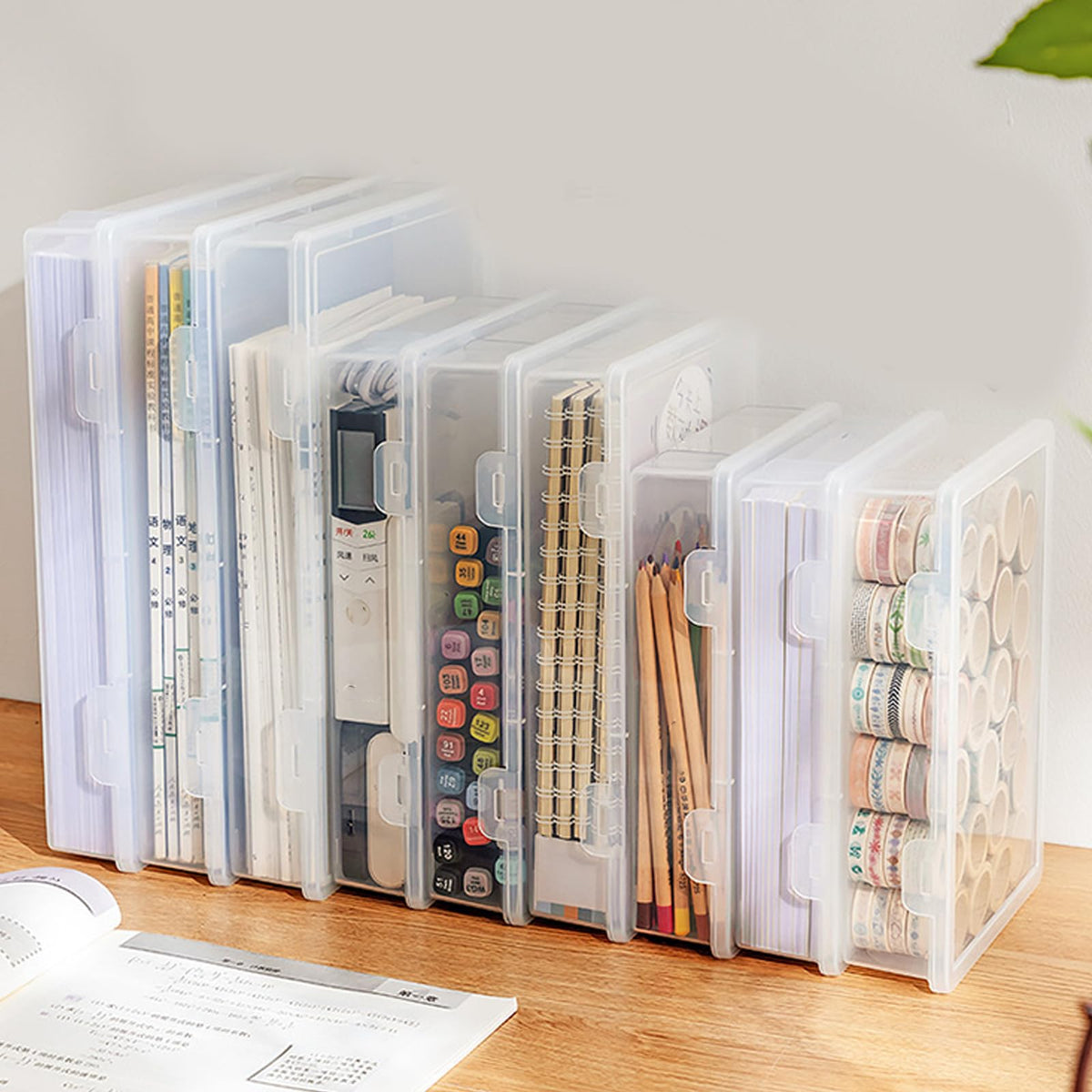 Stapelbare, durchsichtige Aufbewahrungsbox, großes Fassungsvermögen, Dokumenten Organizer, platzsparender Aktenbehälter für die Organisation von Schreibtischschränken, Bücheraufbewahrungsbehälter