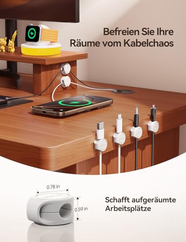 FLYLEAD 8 Stück Silikon Kabelhalter Magnetische Kabelclips Selbstklebende Kabelmanagement Schreibtisch Organizer für Nachttisch, Ladekabel, HDMI, USB, Audiokabel, Weiß