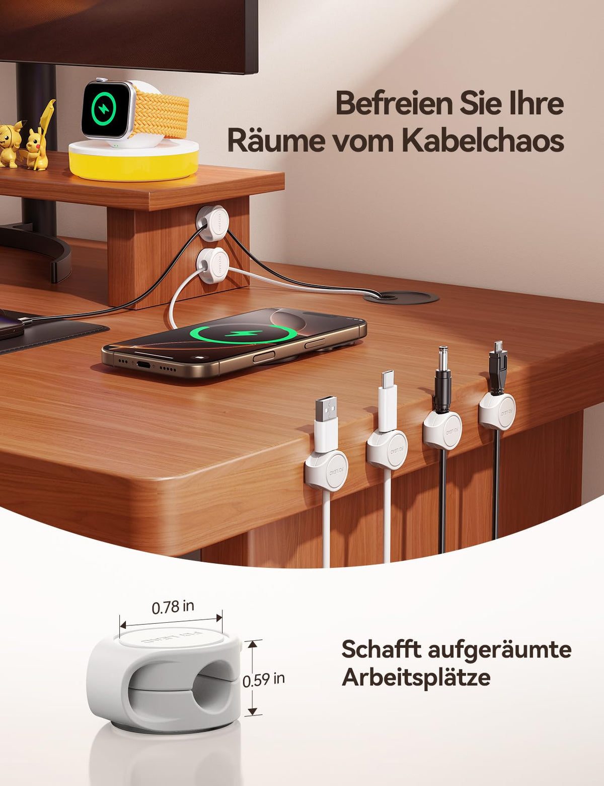 FLYLEAD 8 Stück Silikon Kabelhalter Magnetische Kabelclips Selbstklebende Kabelmanagement Schreibtisch Organizer für Nachttisch, Ladekabel, HDMI, USB, Audiokabel, Weiß