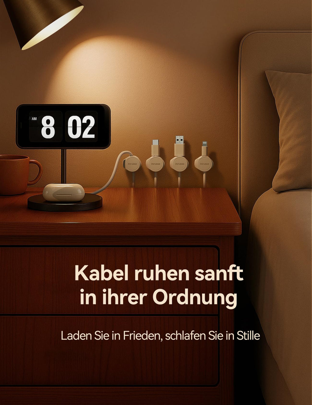 FLYLEAD 8 Stück Silikon Kabelhalter Magnetische Kabelclips Selbstklebende Kabelmanagement Schreibtisch Organizer für Nachttisch, Ladekabel, HDMI, USB, Audiokabel, Weiß