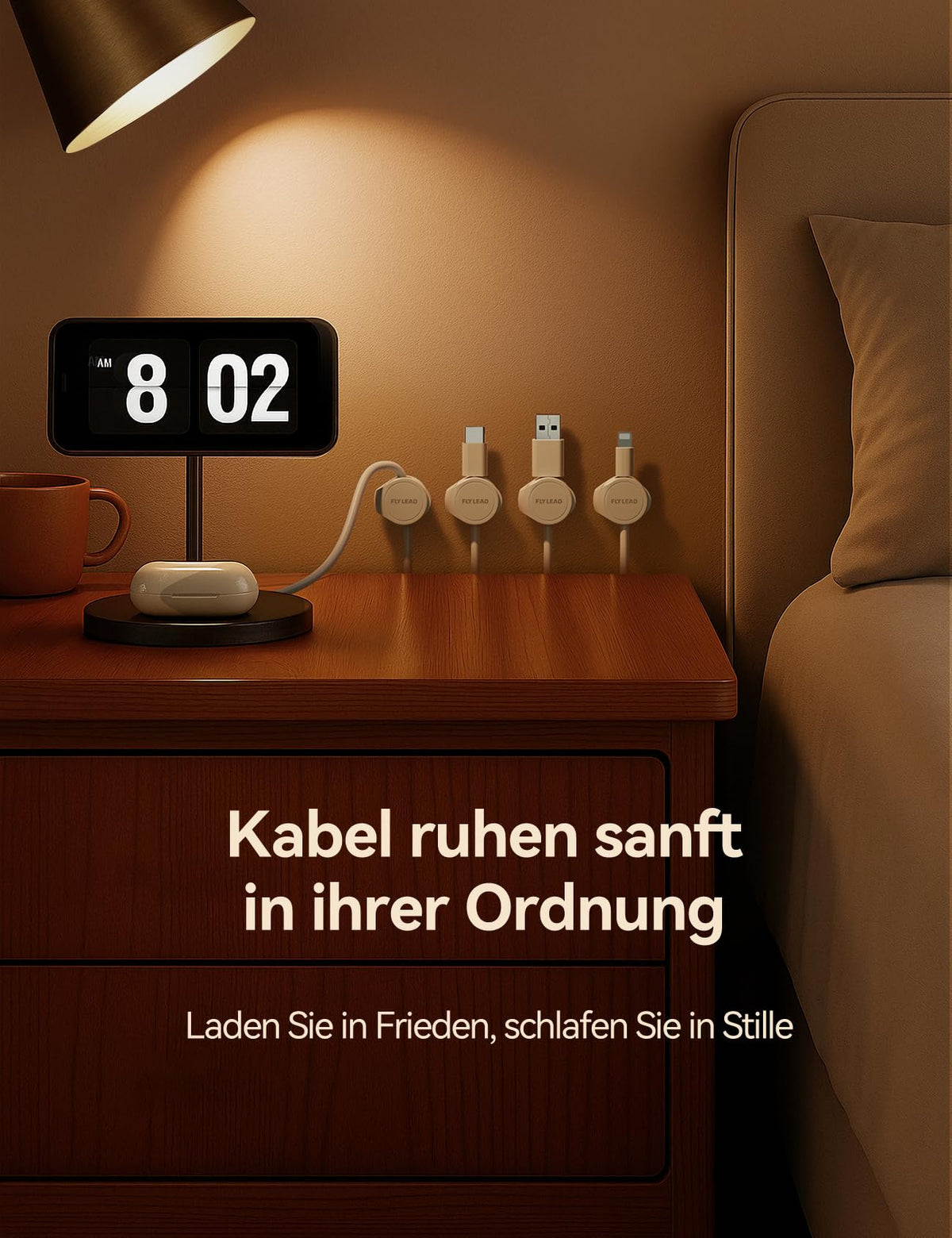 FLYLEAD 8 Stück Silikon Kabelhalter Magnetische Kabelclips Selbstklebende Kabelmanagement Schreibtisch Organizer für Nachttisch, Ladekabel, HDMI, USB, Audiokabel, Weiß