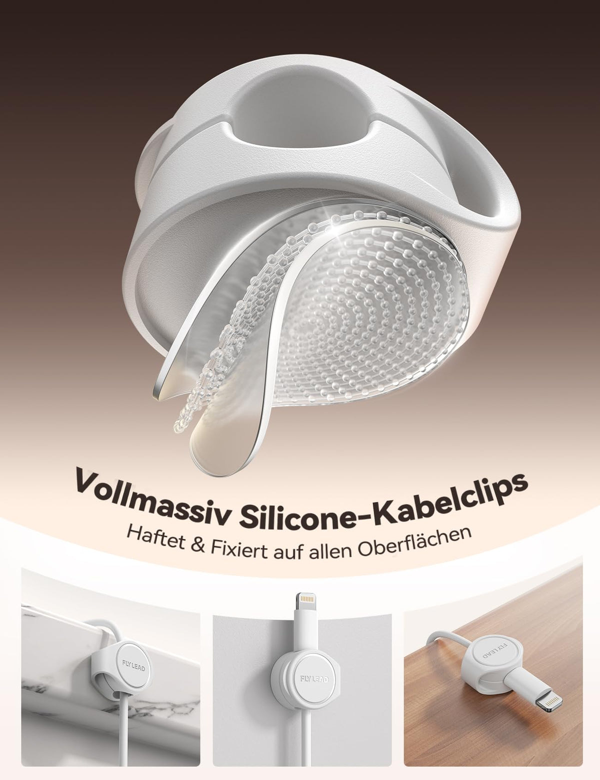 FLYLEAD 8 Stück Silikon Kabelhalter Magnetische Kabelclips Selbstklebende Kabelmanagement Schreibtisch Organizer für Nachttisch, Ladekabel, HDMI, USB, Audiokabel, Weiß