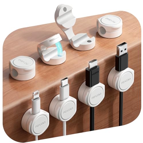 FLYLEAD 8 Stück Silikon Kabelhalter Magnetische Kabelclips Selbstklebende Kabelmanagement Schreibtisch Organizer für Nachttisch, Ladekabel, HDMI, USB, Audiokabel, Weiß