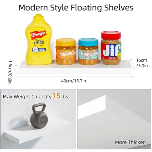 OUDIE Wandregal Weiß, 3er-Set Schweberegal, Moderne Weiss Wand Regal, Dekorative Wandregal, Verwendung für Wohnzimmer, Küche, Schlafzimmer, Büro, Flur und mehr