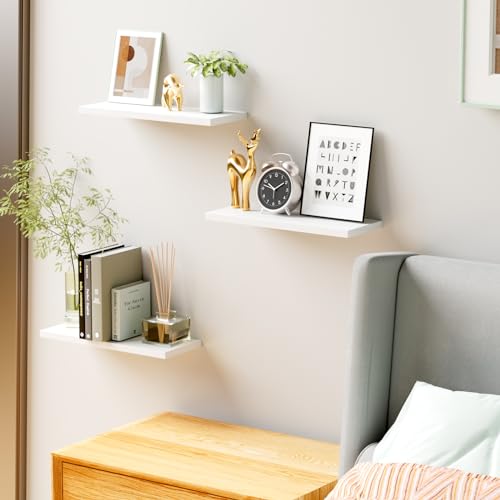 OUDIE Wandregal Weiß, 3er-Set Schweberegal, Moderne Weiss Wand Regal, Dekorative Wandregal, Verwendung für Wohnzimmer, Küche, Schlafzimmer, Büro, Flur und mehr