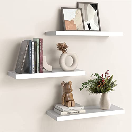 OUDIE Wandregal Weiß, 3er-Set Schweberegal, Moderne Weiss Wand Regal, Dekorative Wandregal, Verwendung für Wohnzimmer, Küche, Schlafzimmer, Büro, Flur und mehr
