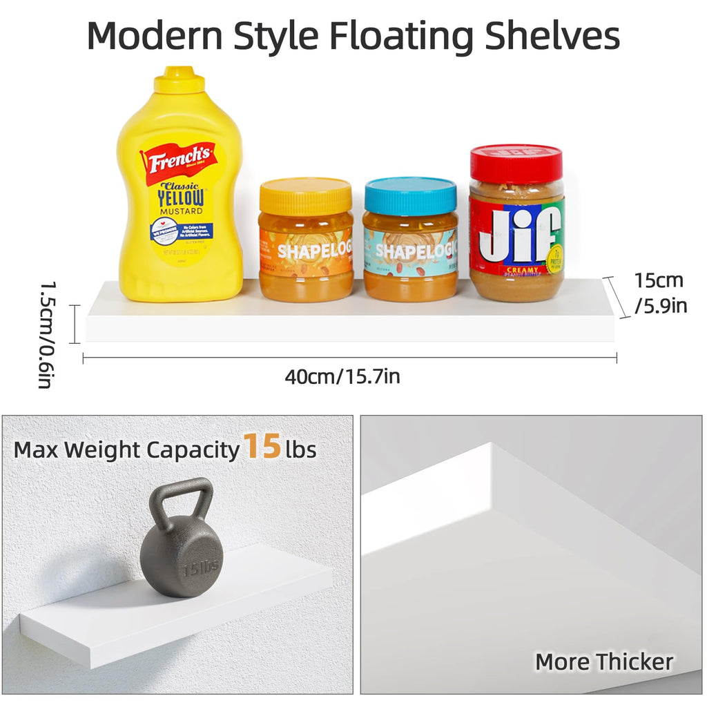 OUDIE Wandregal Weiß, 3er-Set Schweberegal, Moderne Weiss Wand Regal, Dekorative Wandregal, Verwendung für Wohnzimmer, Küche, Schlafzimmer, Büro, Flur und mehr