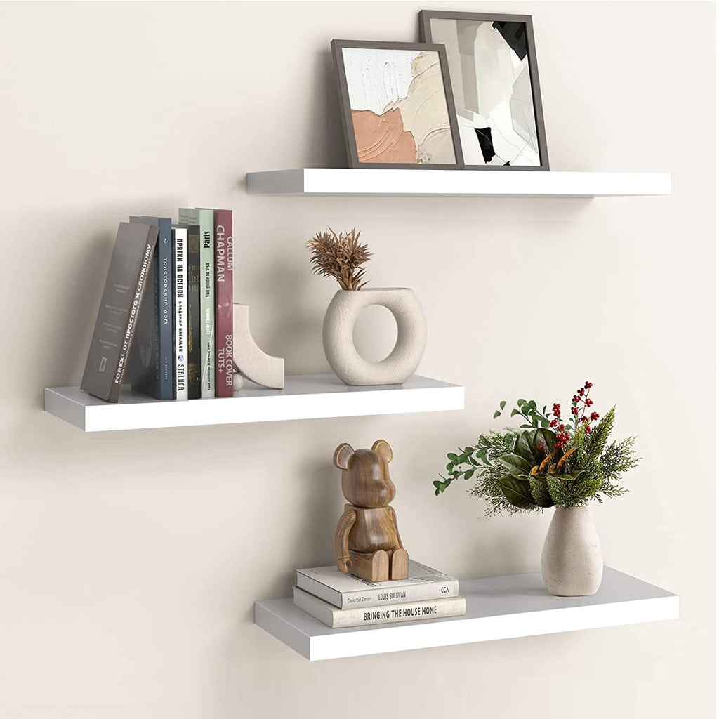 OUDIE Wandregal Weiß, 3er-Set Schweberegal, Moderne Weiss Wand Regal, Dekorative Wandregal, Verwendung für Wohnzimmer, Küche, Schlafzimmer, Büro, Flur und mehr