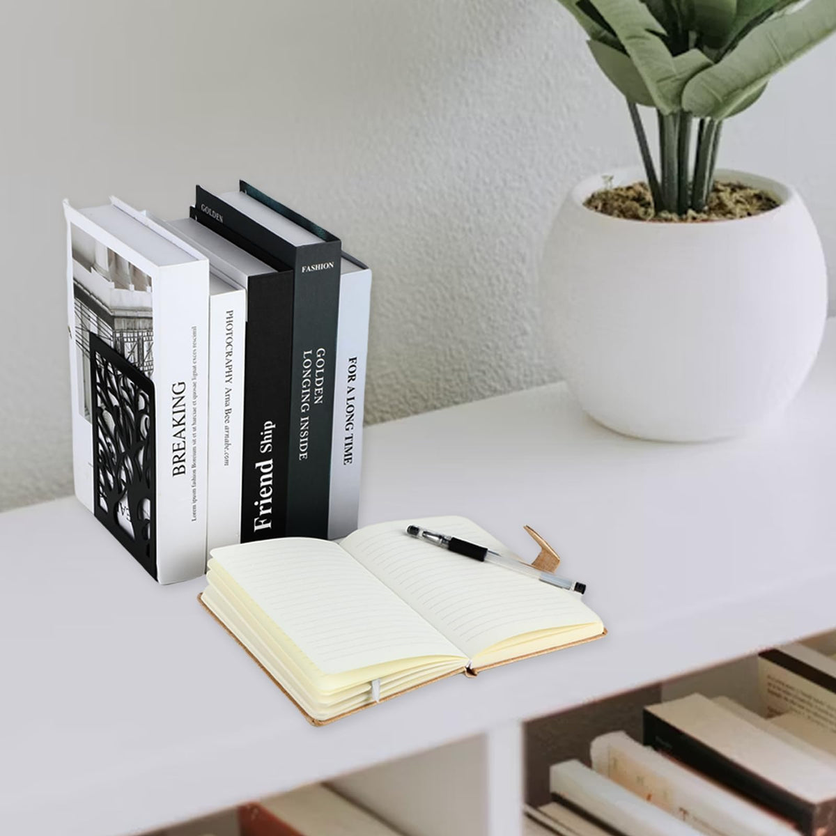 wenrescry Buchstützen, 4 Stück (2 Paare) im stilvollen baumförmigen Design, rutschfeste Basis, robuste Konstruktion, ideal für Schreibtische, Bücherregale und Dekoration am Arbeitsplatz
