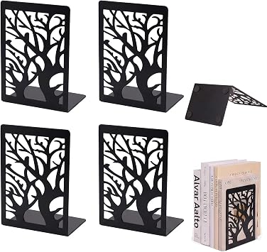 wenrescry Buchstützen, 4 Stück (2 Paare) im stilvollen baumförmigen Design, rutschfeste Basis, robuste Konstruktion, ideal für Schreibtische, Bücherregale und Dekoration am Arbeitsplatz