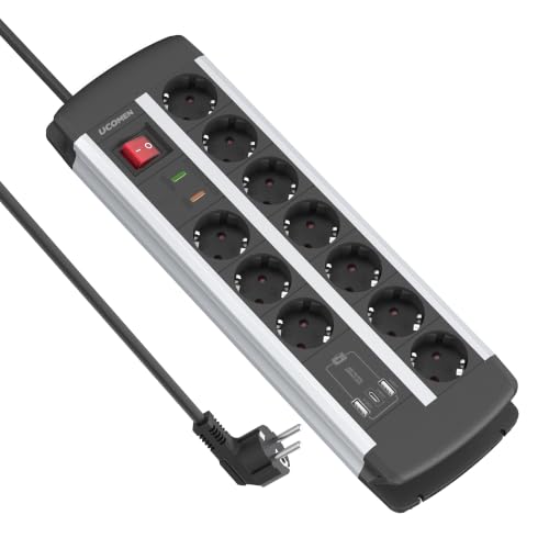 10-Fach Steckdosenleiste mit USB-C PD 20W, Überspannungsschutz