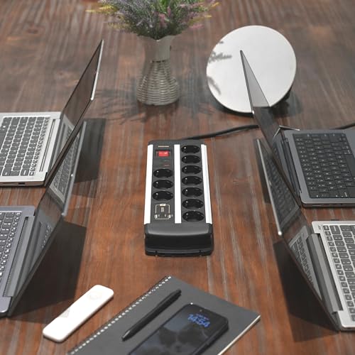 10-Fach Steckdosenleiste mit USB-C PD 20W, Überspannungsschutz