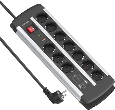 10-Fach Steckdosenleiste mit USB-C PD 20W, Überspannungsschutz