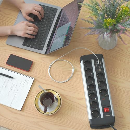 10-Fach Steckdosenleiste mit USB-C PD 20W, Überspannungsschutz