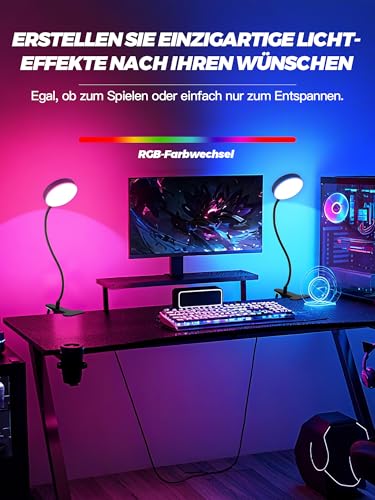 Leselampe Bett, 10 RGB Farben+10 Helligkeit Klemmlampe, 72 LED Klemmleuchte