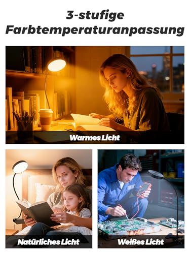 Leselampe Bett, 10 RGB Farben+10 Helligkeit Klemmlampe, 72 LED Klemmleuchte