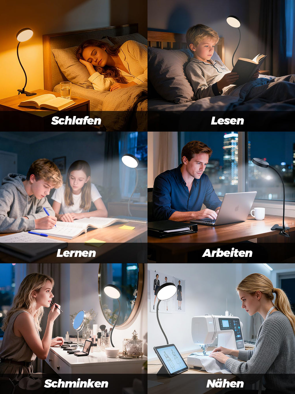 Leselampe Bett, 10 RGB Farben+10 Helligkeit Klemmlampe, 72 LED Klemmleuchte