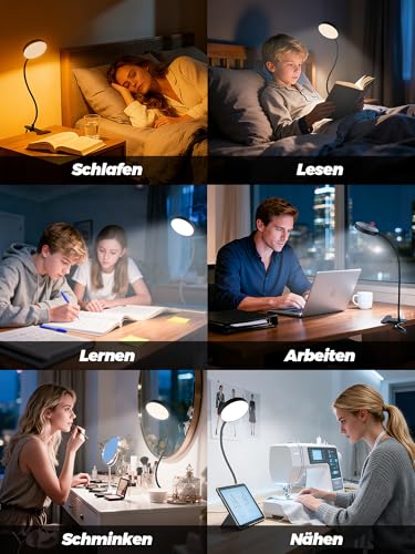 Leselampe Bett, 10 RGB Farben+10 Helligkeit Klemmlampe, 72 LED Klemmleuchte