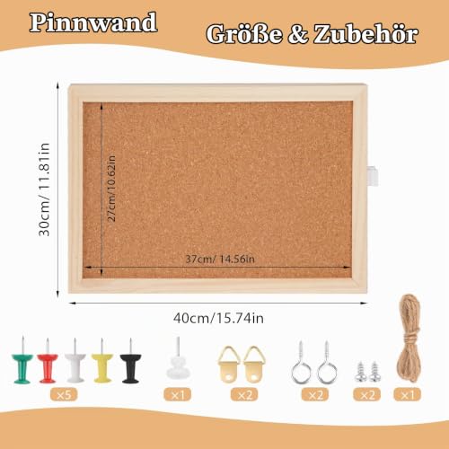 Pinnwand Kork 40x30cm, Pinwand mit Holzrahmen, Korkwand Pinnwand Klein
