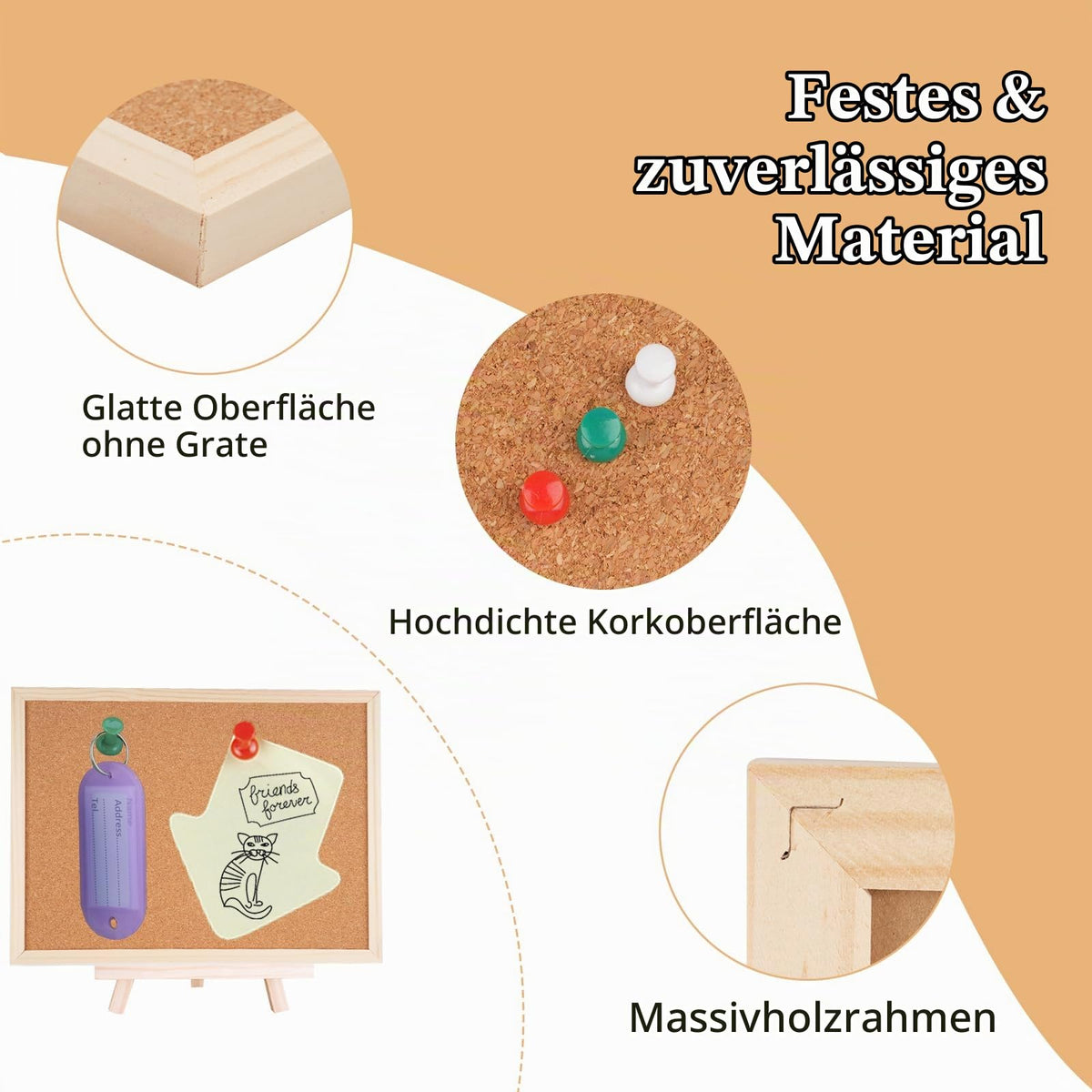 Pinnwand Kork 40x30cm, Pinwand mit Holzrahmen, Korkwand Pinnwand Klein