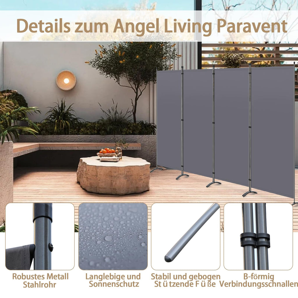 Angel Living Paravent 4 Teilig 324 x170cm Grau,Stellwand Sichtschutz Faltbarer Raumteiler Trennwand Sichtschut für Draußen Garten Schlafzimmer Wohnzimmer Büro Innen