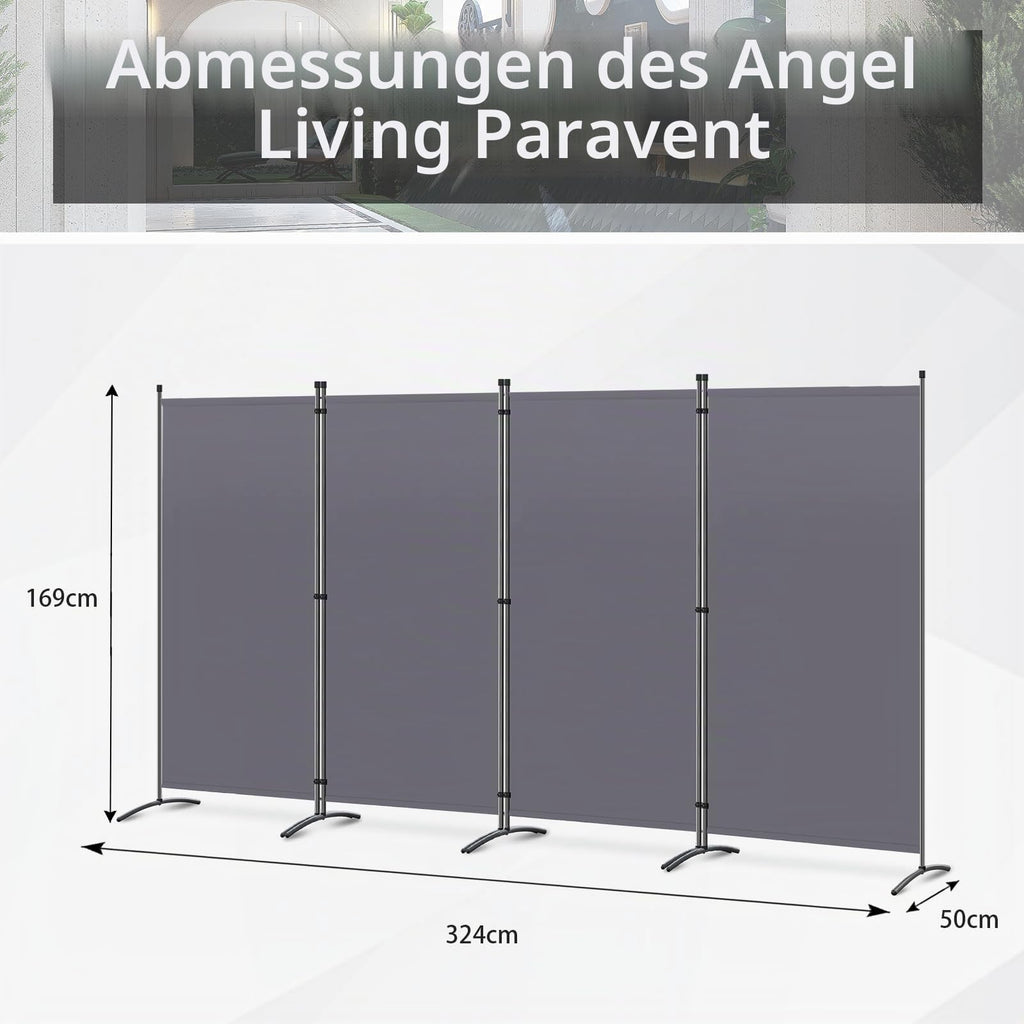 Angel Living Paravent 4 Teilig 324 x170cm Grau,Stellwand Sichtschutz Faltbarer Raumteiler Trennwand Sichtschut für Draußen Garten Schlafzimmer Wohnzimmer Büro Innen