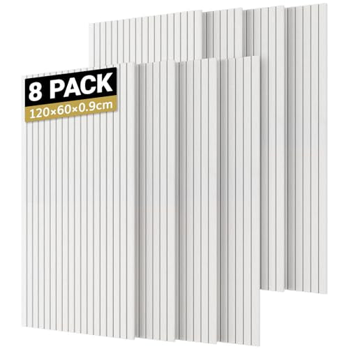 TONOR 8 Pack Akustikpaneele selbstklebend für deko 120x60x0.9 cm, Weiß