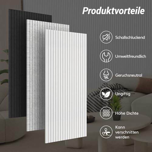 TONOR 8 Pack Akustikpaneele selbstklebend für deko 120x60x0.9 cm, Weiß