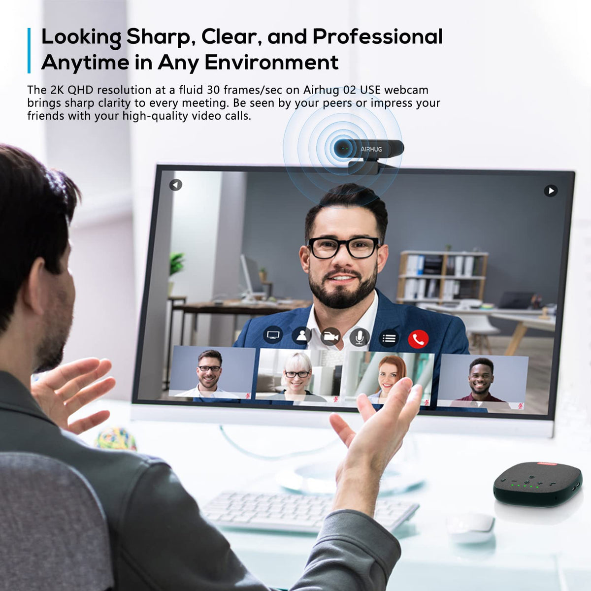 AIRHUG 2K Webcam ohne Mikrofon, mit Privacy-Abdeckung, USB für PC