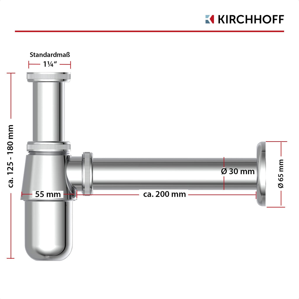 Siphon, Waschbecken Abfluss, Ablaufgarnitur für Waschbecken und Waschtisch, Geruchsverschluss mit Reinigungsöffnung, Flaschensiphon, Abflussrohr 98803110