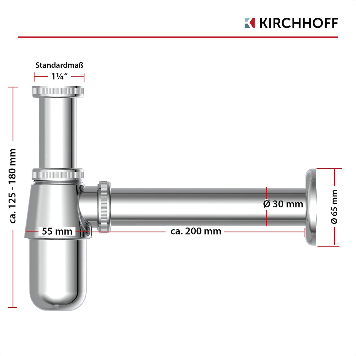 Siphon, Waschbecken Abfluss, Ablaufgarnitur für Waschbecken und Waschtisch, Geruchsverschluss mit Reinigungsöffnung, Flaschensiphon, Abflussrohr 98803110