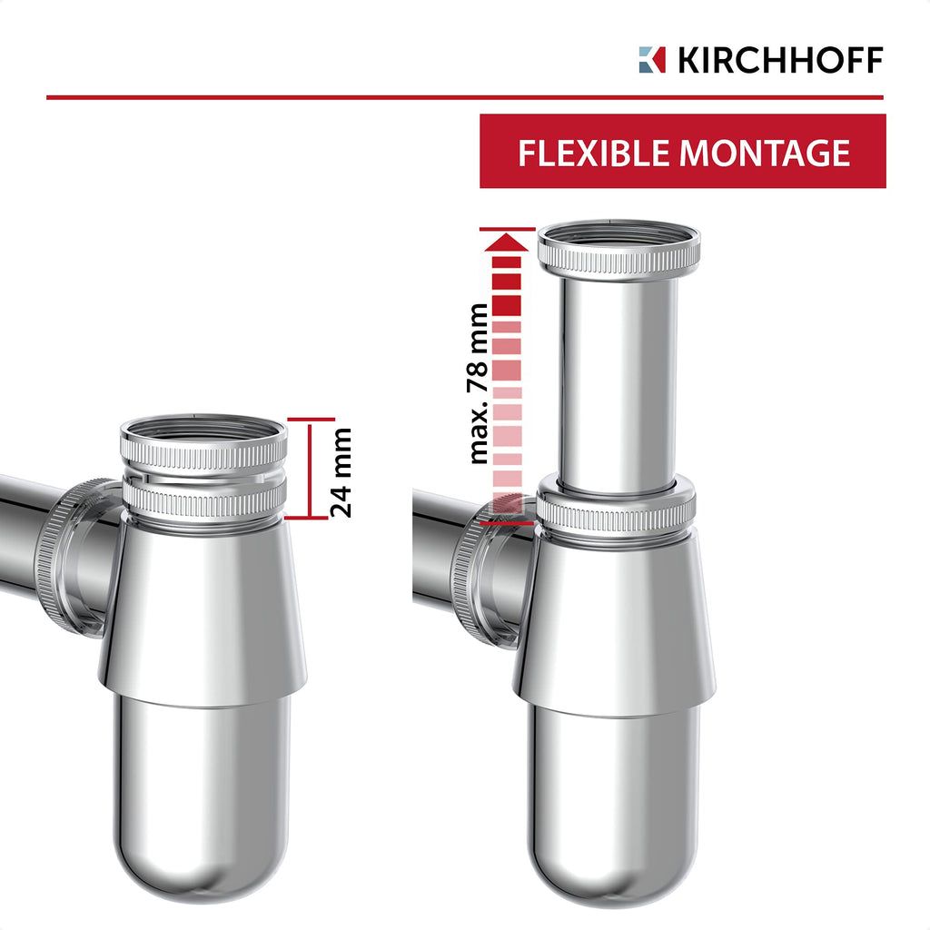 Siphon, Waschbecken Abfluss, Ablaufgarnitur für Waschbecken und Waschtisch, Geruchsverschluss mit Reinigungsöffnung, Flaschensiphon, Abflussrohr 98803110