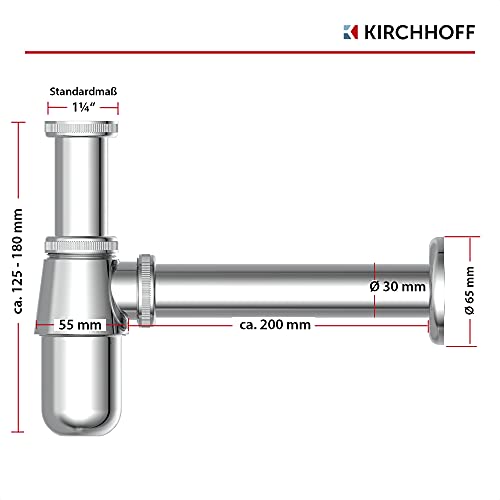 Siphon, Waschbecken Abfluss, Ablaufgarnitur für Waschbecken und Waschtisch, Geruchsverschluss mit Reinigungsöffnung, Flaschensiphon, Abflussrohr 98803110