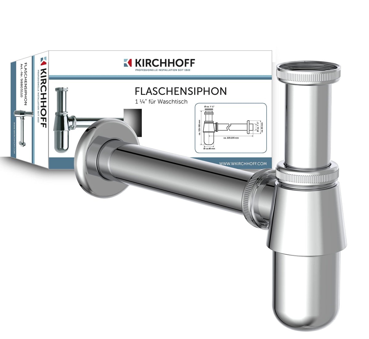 Siphon, Waschbecken Abfluss, Ablaufgarnitur für Waschbecken und Waschtisch, Geruchsverschluss mit Reinigungsöffnung, Flaschensiphon, Abflussrohr 98803110