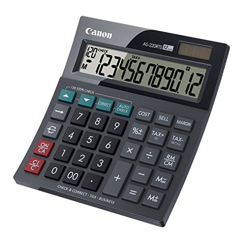 Canon AS-220 RTS Tischrechner (Solar- und Batteriebetrieb, 12 Stellen) Schwarz