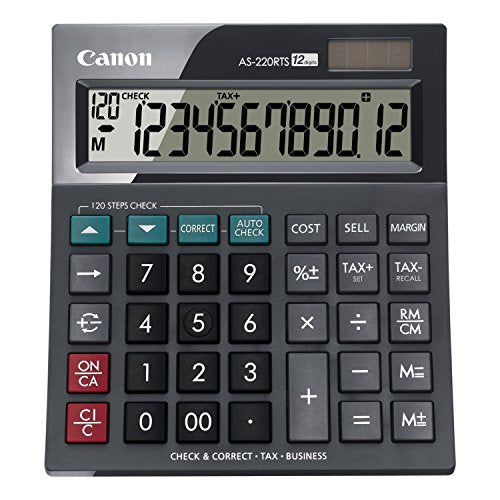 Canon AS-220 RTS Tischrechner (Solar- und Batteriebetrieb, 12 Stellen) Schwarz