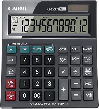 Canon AS-220 RTS Tischrechner (Solar- und Batteriebetrieb, 12 Stellen) Schwarz
