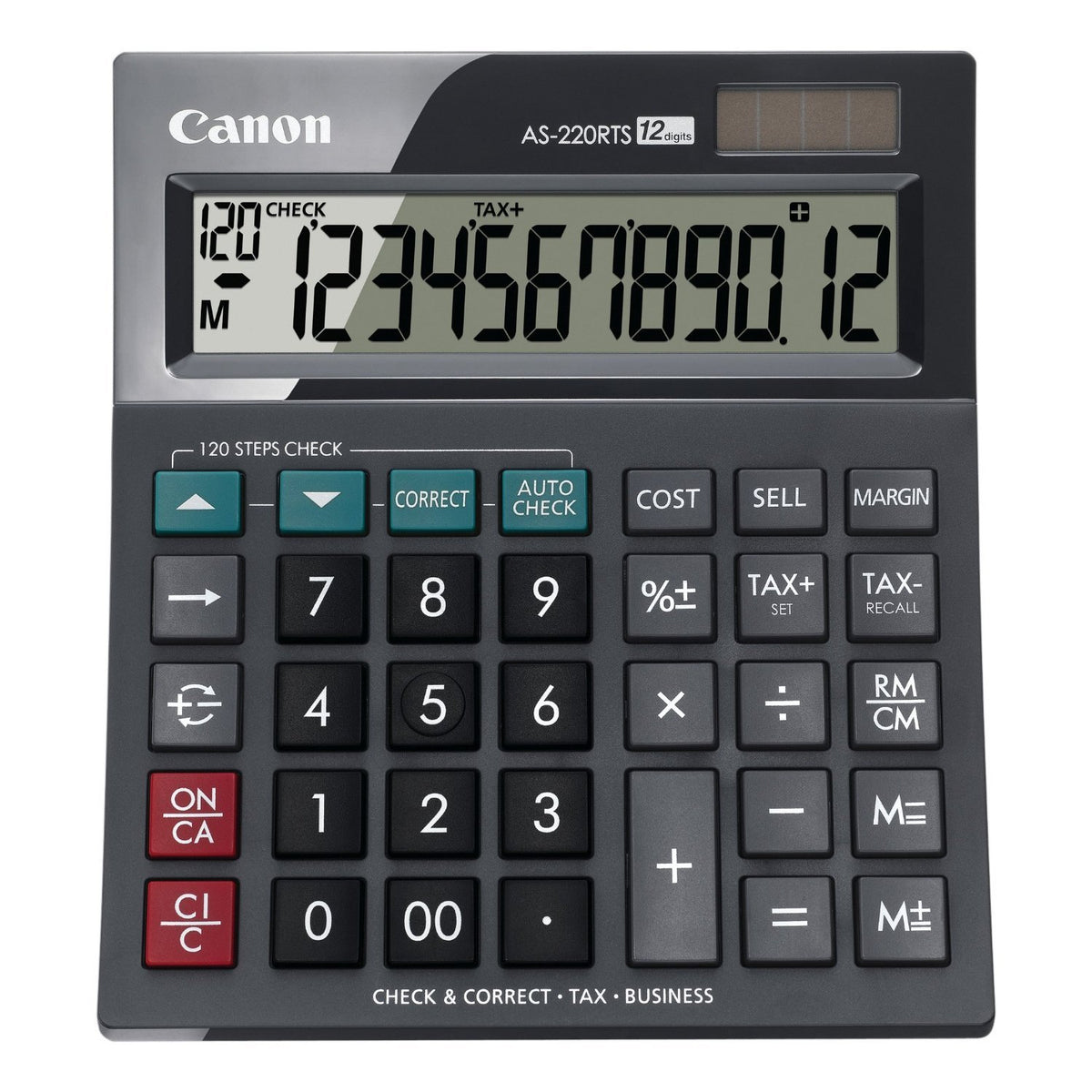 Canon AS-220 RTS Tischrechner (Solar- und Batteriebetrieb, 12 Stellen) Schwarz