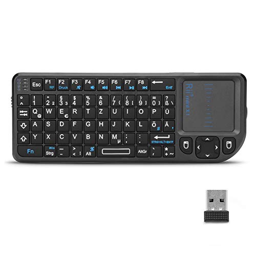 Rii X1 Mini Tastatur Wireless, Smart TV Tastatur, Kabellos Tastatur mit Touchpad, mini Keyboard für Smart TV Fernbedienung/PC/PAD/Xbox 360/ PS3/Google Android TV Box/HTPC/IPTV (De Layout)