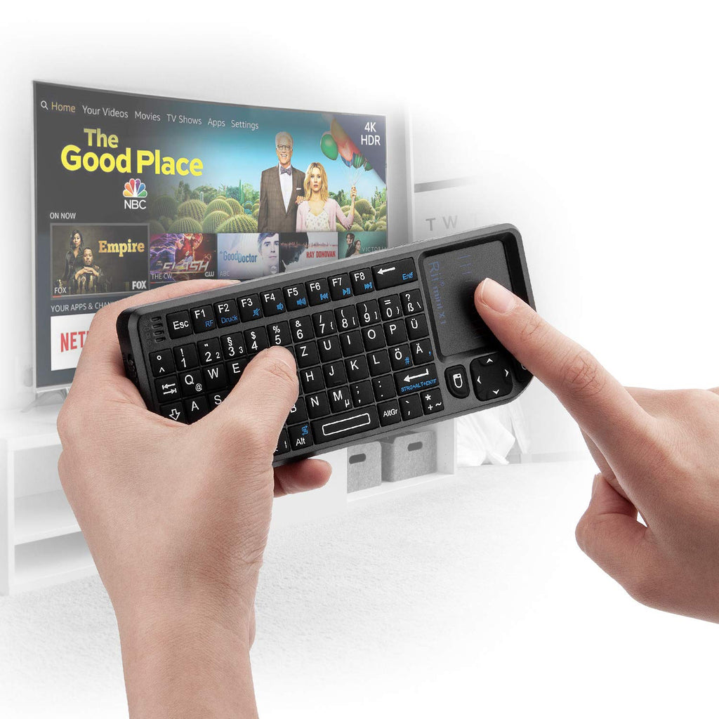 Rii X1 Mini Tastatur Wireless, Smart TV Tastatur, Kabellos Tastatur mit Touchpad, mini Keyboard für Smart TV Fernbedienung/PC/PAD/Xbox 360/ PS3/Google Android TV Box/HTPC/IPTV (De Layout)