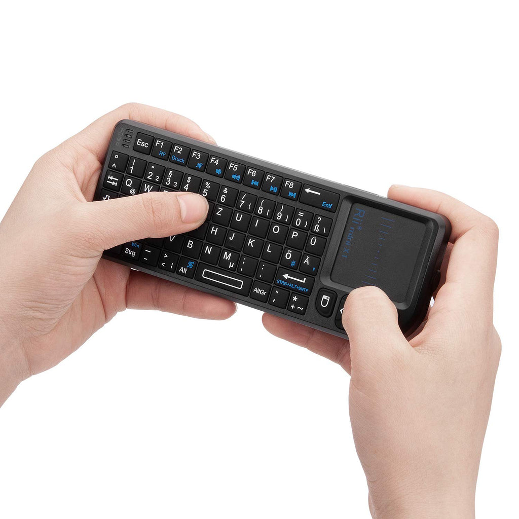 Rii X1 Mini Tastatur Wireless, Smart TV Tastatur, Kabellos Tastatur mit Touchpad, mini Keyboard für Smart TV Fernbedienung/PC/PAD/Xbox 360/ PS3/Google Android TV Box/HTPC/IPTV (De Layout)