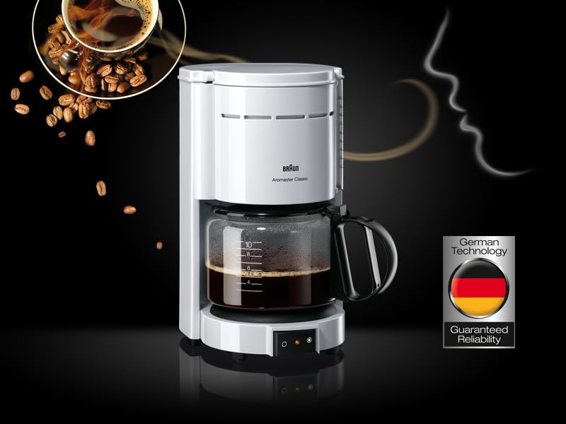 Braun Kaffeemaschine KF 47 WH - Filterkaffeemaschine mit Glaskanne für klassischen Filterkaffee, Aromatischer Kaffee dank OptiBrew-System, Tropfstopp, Abschaltautomatik, Weiß